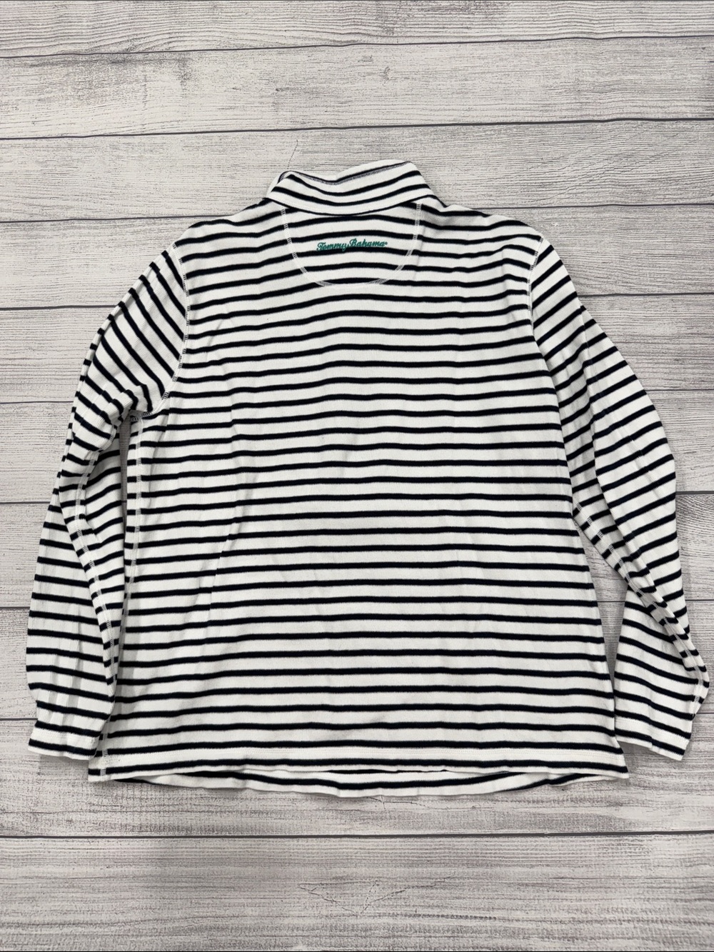Tommy Bahama Navy & White Striped Quarter-Zip Pullover Tropical Collar Size L - Picture 5 of 5
